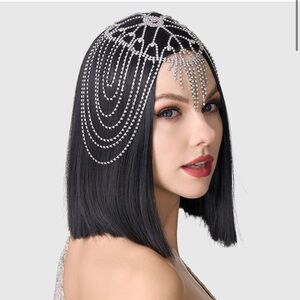 Elegant Silver Crystal Hair Chain